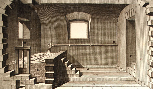 Figure 4. Rettery for fermentation of rags, which were pushed down from the sorting and cutting rooms above through the hole in the ceiling.